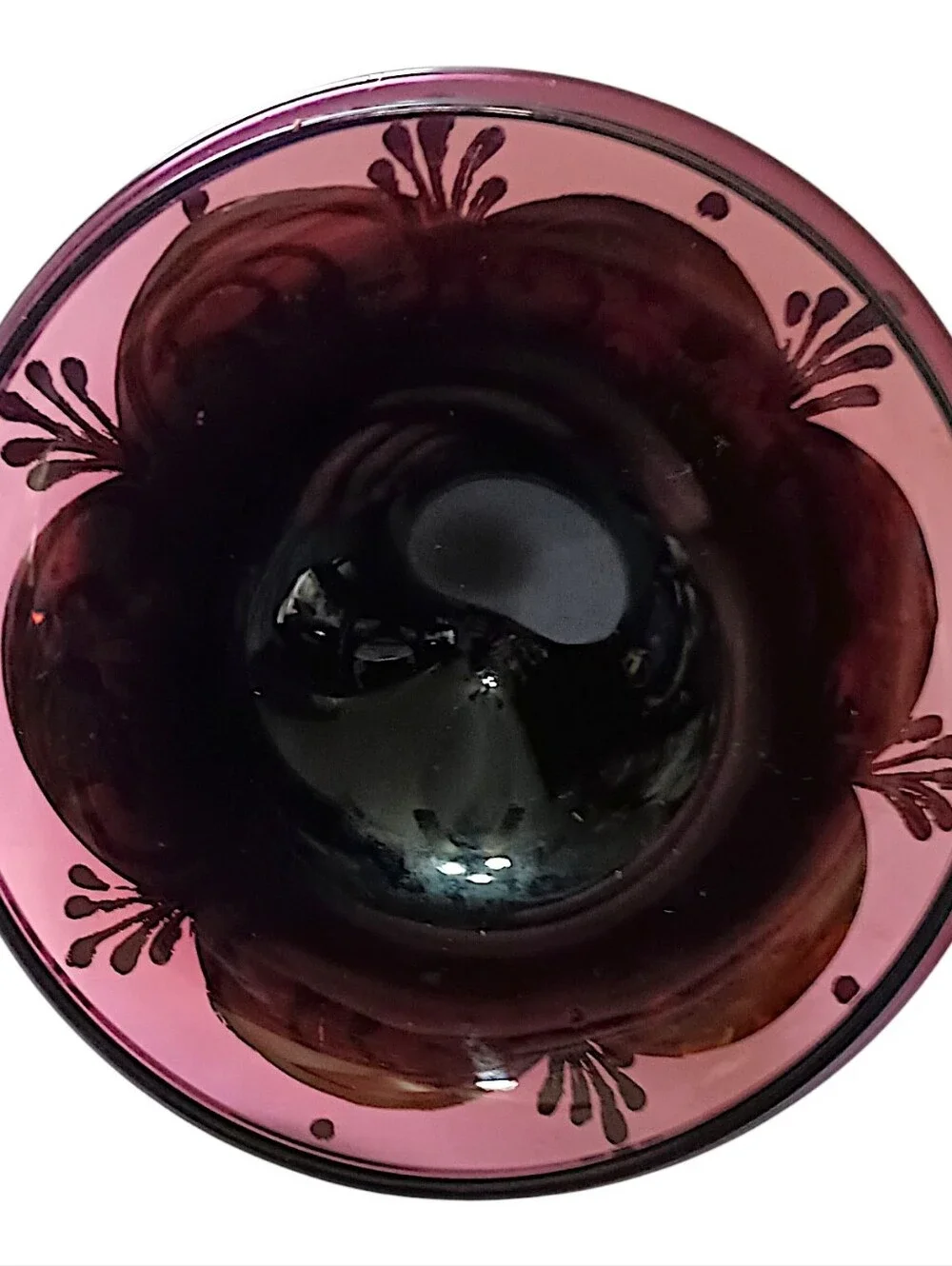 Vtg Amethyst Glass Trinket Dish‎ Pedestal Finial Lid Vanity Gold Gilt Candy Jar